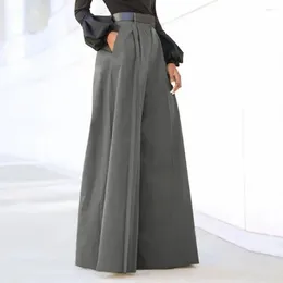Women's Pants Long Elegant High Waist Wide Leg With Pockets For Women Solid Color Flared Trousers Workwear Commuting Outfits