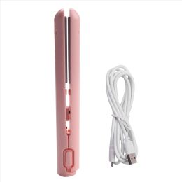 Irons USB Cable Mini Portable Hair Straightener for Straight and Curling DualUse Curling Irons for Students Pink