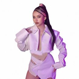 white Leather Coat Skirt Sexy Pole Dance Bodysuit Women Rave Outfit Bar Nightclub Party Ds Dj Stage Performance Wear XS6007 81Nz#