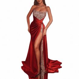 women's Sequin Split Evening Dr Strapl Bust Red Large Swing Sleevel Lg Dr Formal Evening Cocktail Party Dres B0AC#