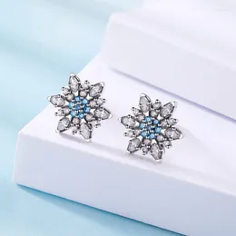 Stud Earrings Champagne Flower With Blue Zircon Stone Women Birthday Bijouterie 925-silver Rose Gold Christmas Jewelry Gift
