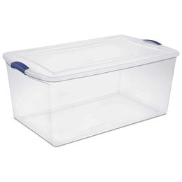 Sterilite 105 Qt. Plastic Latching Box, Blue Latches with Clear Lid