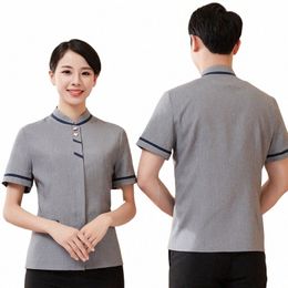 restaurant Hotel Cleaning Work Uniform Short Sleeve Housekee Cleaning Service Women Men Waiter And Waitr Uniforms AS376 21OR#