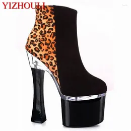 Dance Shoes Wholesale18-20cm Fashion Platform Leopard Boots 8 Inch Winter Autumn High Heels Sexy Women Classic Party Short