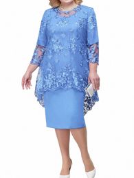 plus Size Formal Party Dres for Ladies From 50 To 60 Years Embroidery Floral Luxury Wedding Guest Slim Bodyc Church Dres d8fY#