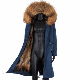 waterproof Man Jacket Natural Fur Collar Hood Parkas Real Racco Fur Liner Thick Warm Winter X-Lg Men Coat i9TK#