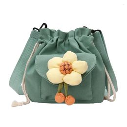Shoulder Bags Women Fashion Satchel Drawstring Crossbody Bag Cute Flower Pendant Canvas Large Capacity For Travel Vacation Daily