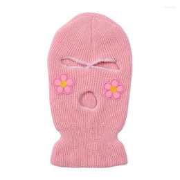 Berets Embroidered Flower Hat Three-hole Motorcycle Masks Warm Cap Windproof Mask Dropship
