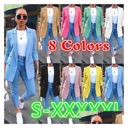 Women'S Suits & Blazers Womens Ladies Fashion Cardigan Mid-Length Elegant Suit Women Trendy Nice Quality Office Lady Size S Drop Deli Dhtnj