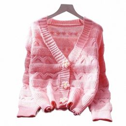 women Sweater Cardigans Autumn Winter Knitted Korean Loose Oversize Lg Sleeve Elegance Sweet Pink Casual Coats Top femal cloth l1dC#