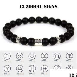 Identification 2021 New Fashion The Zodiac Charms Matte Blackstone Bead Bracelet Men Womens Constellation Handemade Jewellery Drop Deli Dhjoy