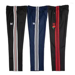 Men's Pants Top Version Stripes Needles Men Women Poly Smooth Awge Track Butterfly Embroidery Logo Trouser Hip Hop Pant