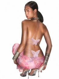 weird Puss Chic Butterfly Women Maxi Dr Print Backl Spaghetti Straps V Neck Halter Bodyc Hot Girls Club Party Vestidos 49WF#