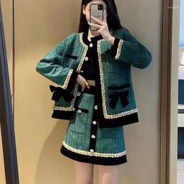 Two Piece Dress Tweed Skirt Suit 2024 Imitation Mink Velvet Two-piece Set Autumn And Winter Long Sleeve Coat Loose Hip High Quality