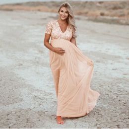 Maternity Dresses Fashionable womens maternity dress maternity clothing photography props short sleeved beach sequin solid dress sexy maternity dressL2403