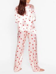 Home Clothing Women Valentine S Day Pyjama Sets Cute Long Sleeve Heart Button Down Shirt Top And Pants 2 Piece Pjs Y2K Loungewear