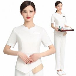 beauty Sal Work Clothes Female Summer Beautician Work Suit Clothing Hairdrer Hotel Waiters Uniform r8LG#