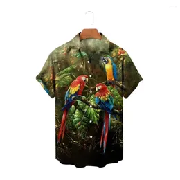 Men's Casual Shirts 2024 Summer Parrot 3D Printed Shirt Forest Series Fashion Short Sleeve Hawaiian Clothing Loose Oversized Top Clothin