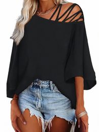 cold Shoulder Criss Cross T-Shirt 2024 Hot New n99E#