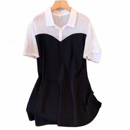 160kg Plus Size Women Bust 170 Summer Loose Short Sleeve Irregular Splice Shirt-dr Black 5XL 6XL 7XL 8XL 9XL d1jl#