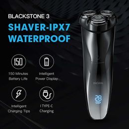 Electric Shavers ENCHEN Electric Shaver 3D Blackstone 3 IPX7 Waterproof Razor Wet And Dry Dual Use Face Beard Battery Digital Display For Men 240329