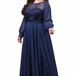 plus Size Elegant Dr Round Neck Chiff Mesh Sequins Lg Sleeve Evening Gowns Large Fi Party Wedding Bridesmaid Dres z2lr#