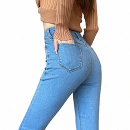 spring Women's Skinny Jeans Slim Fit Elastic High Waist Pencil Pants Fi Korean Style Casual Pants Light Blue Black Grey 73oi#