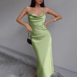 Casual Dresses Green Sexy Satin Prom Dress For Women Summer Fashion Elegant Swing Neck Pleated Wrap Party Sheath Wedding Guest