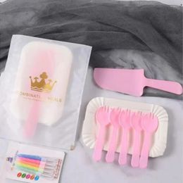 Disposable Dinnerware Cake Tableware Set Paper Plate Cutting Knife And Fork Black Plastic Thickened Picnic Barbecue