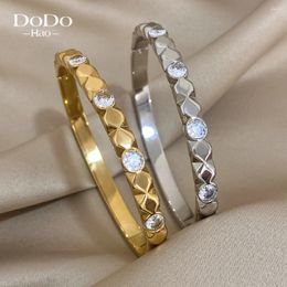 Bangle DODOHAO Vintage Shiny Inlaid Rhinestone Textured Bracelets For Women Fashion Gold Plated Open Wrist Jewellery Gift 2024