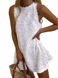 elegant Women's White Summer Sleevel Round Neck Loose Princ Dr Fi New Casual Loose Lolita Tank Top Dr Vestidos b7HY#