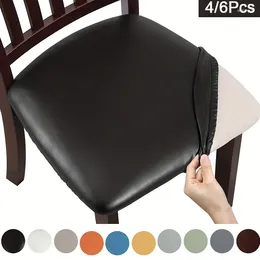 Chair Covers 4/6Pcs WaterProof PU Leather Dining Room Cover Seat Removable Washable Elastic Cushion For Home El