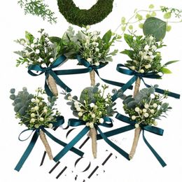 lovegrace Grass Green Wedding Corsages and Boutniere Bride Groom Wrist Decor Dark Green Leaves Hemp Rope Brooch Fr Bouquet N3hn#