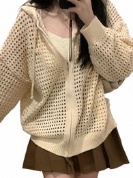 hollow Out Cardigan Women Korean Fi Knitted Zipper Hoodies Female Loose Casual Harajuku Lg Sleeve Tops Ladies x61j#