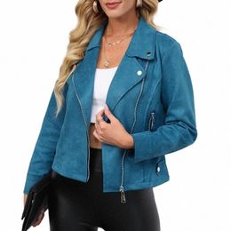 2023 Autumn Lg Sleeve Short Jacket Fi Women Spring Jacket Coat Winter Blue Slim Boyfriend Style Suede Coat 17079 Z83J#