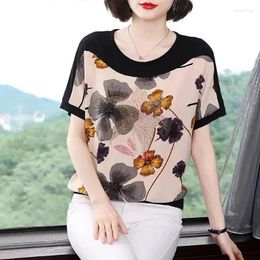 Women's Blouses Vintage Printed Spliced O-Neck Diamonds Floral Blouse Clothing 2024 Summer Oversized Casual Pullovers Korean Shirt