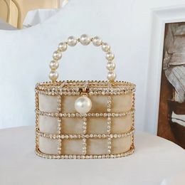 Fashion Diamonds Basket Evening Clutch Bag Luxury Hollow Out Preal Beaded Metallic Cage Handbags Ladies Wedding Purse 240315