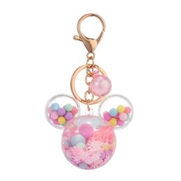 Key Rings Snowflake Mouse Head Keychain Cute Micky Quicksand Pendant Keyring Holder Fashion Women Creative Bag Charms Gifts Cartoon Ca Dhnbn