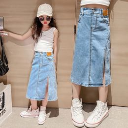 Girls Denim Skirt Childrens Skirt Summer Half Split Skirt Big Kids Bomb Street Skirt Childrens Slim Half Skirt 240329