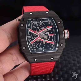 Mens Watch Men Automatic Luxury Mechanical Red Black Canvas Rubber Bracelet Tourbillion Limited Sapphire Carbon Fiber