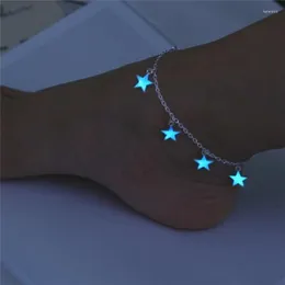 Anklets 1Pcs Luminous Ladies Beach Wind Blue Five-pointed Star Tassel Anklet Bracelet Foot Jewellery For Women Boho