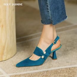 Party Prom Women Slingbacks Pumps Summer Kid Suede Sandals Fashion Pointed Toe High Heels Shoes Woman for 240320