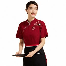 hotel Waiter Workwear Short Sleeve Chinese Restaurant Dining Club Hotel Room Cleaning Service Uniform Summer Female w3wG#