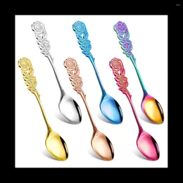 Coffee Scoops 6 Pcs 5.1 Inch Small Tea Spoons Fancy Dessert Stirring Teaspoons Stainless Steel Handle