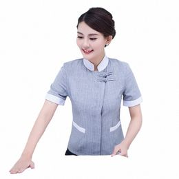 wholesale Supply Cleaning Service Uniform Short-Sleeved Summer Clothes Linen Thin Women's Breathable Hotel Guest Room Waiter Wor Y55n#