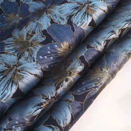 Fabric Gold Silk Blue Large Flower Jacquard Yarn Dyed Fabric Women's Suit Handbag Dress Fabric 50cmx160cm