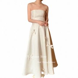 oloey Simple Black A Line Korea Wedding Photoshoot Dres Strapl Bowknot Ankle Length Bridal Gowns Formal Party Dr q3gm#