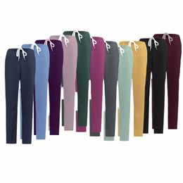 women men Medical Accories Workwear Tops Pants Solid Color Scrub Trousers Pockets Doctor Nurse Uniforms Scrubs Pant Bottom Q8hB#