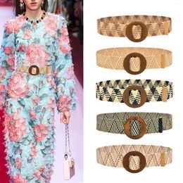 Belts Construction Belt For Men Women Woven Elastic Casual Summer Stretch Striped Printed With Wooden Blank Leather