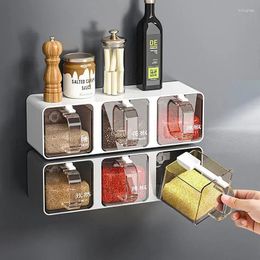 Storage Bottles Box Kitchen Container Mount Wall With Spice For Jar Organiser Salt Rack Sugar Set Spoon Seasoning Shaker Compartment